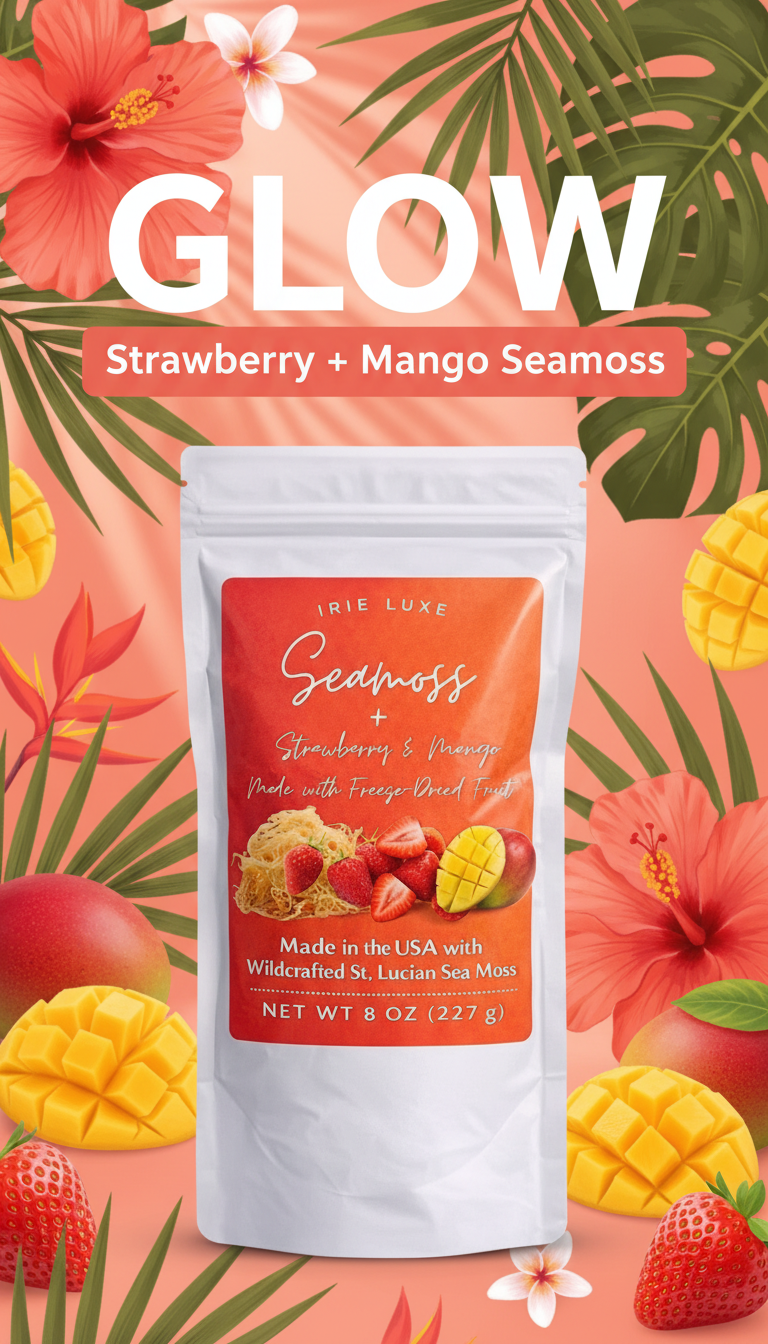 Strawberry Mango Seamoss Powder | Wildcrafted St. Lucian Sea Moss | Irie Luxe