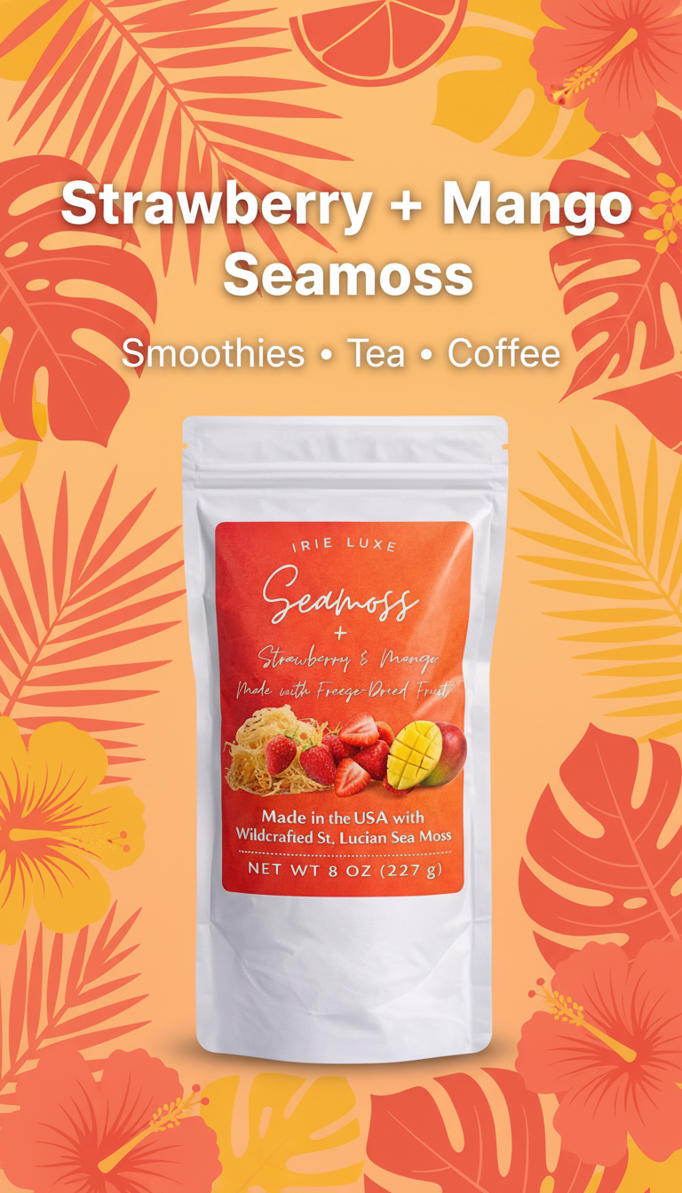 Strawberry Mango Seamoss Powder | Wildcrafted St. Lucian Sea Moss | Irie Luxe