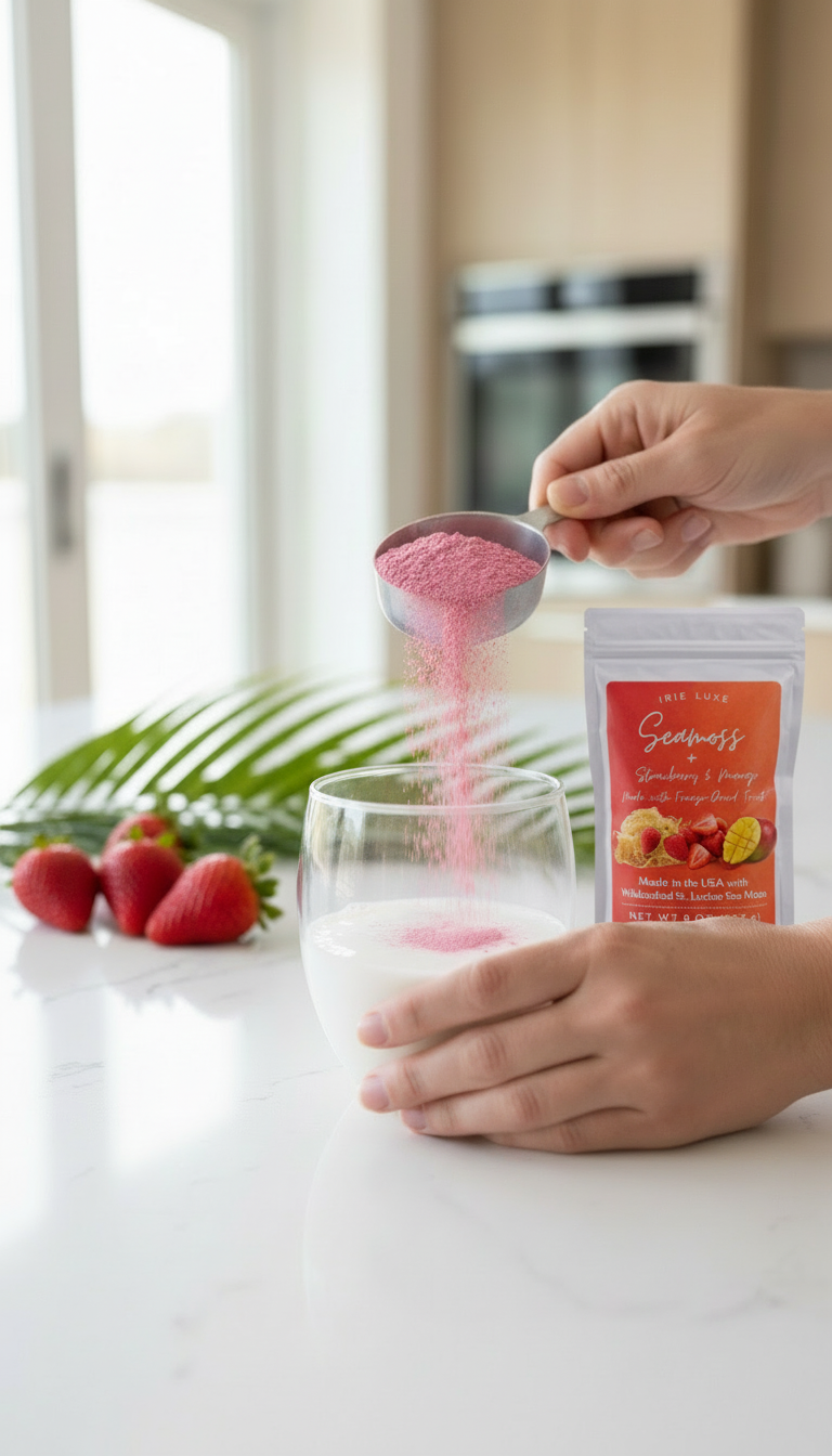 Strawberry Mango Seamoss Powder | Wildcrafted St. Lucian Sea Moss | Irie Luxe