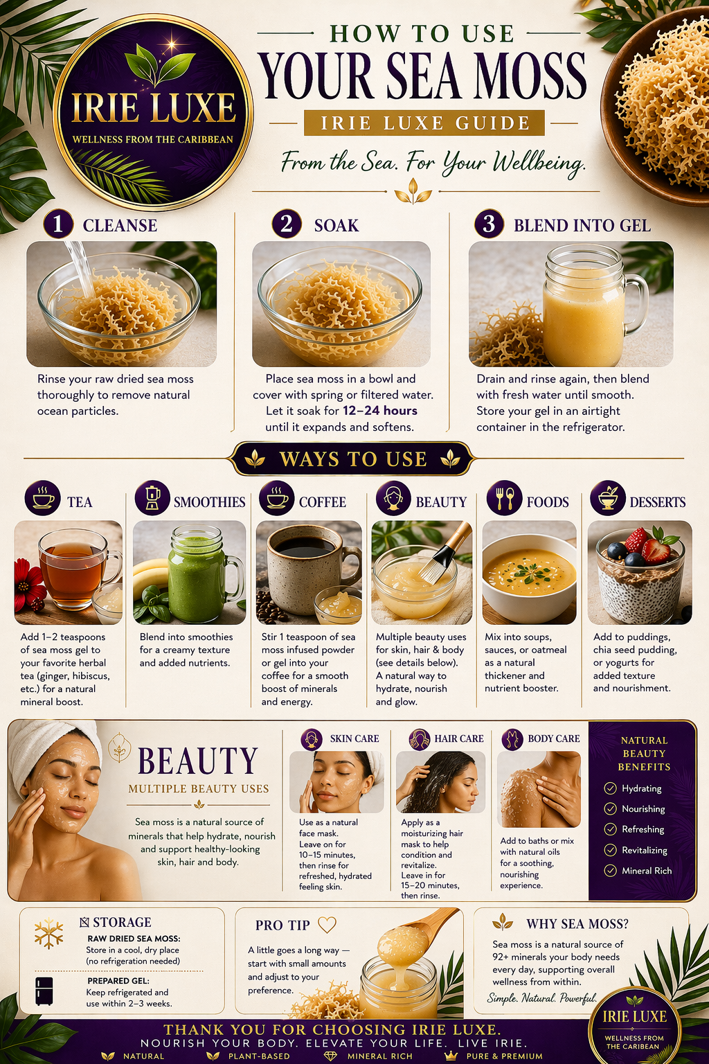 Irie Luxe Pure St. Lucia Gold Sea Moss - Raw, Wildcrafted, Natural