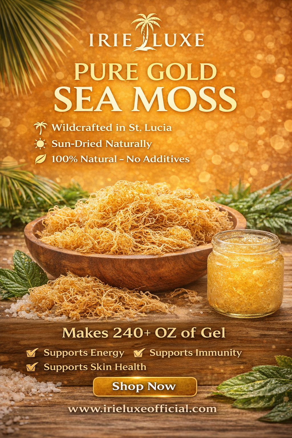 Irie Luxe Pure St. Lucia Gold Sea Moss - Raw, Wildcrafted, Natural